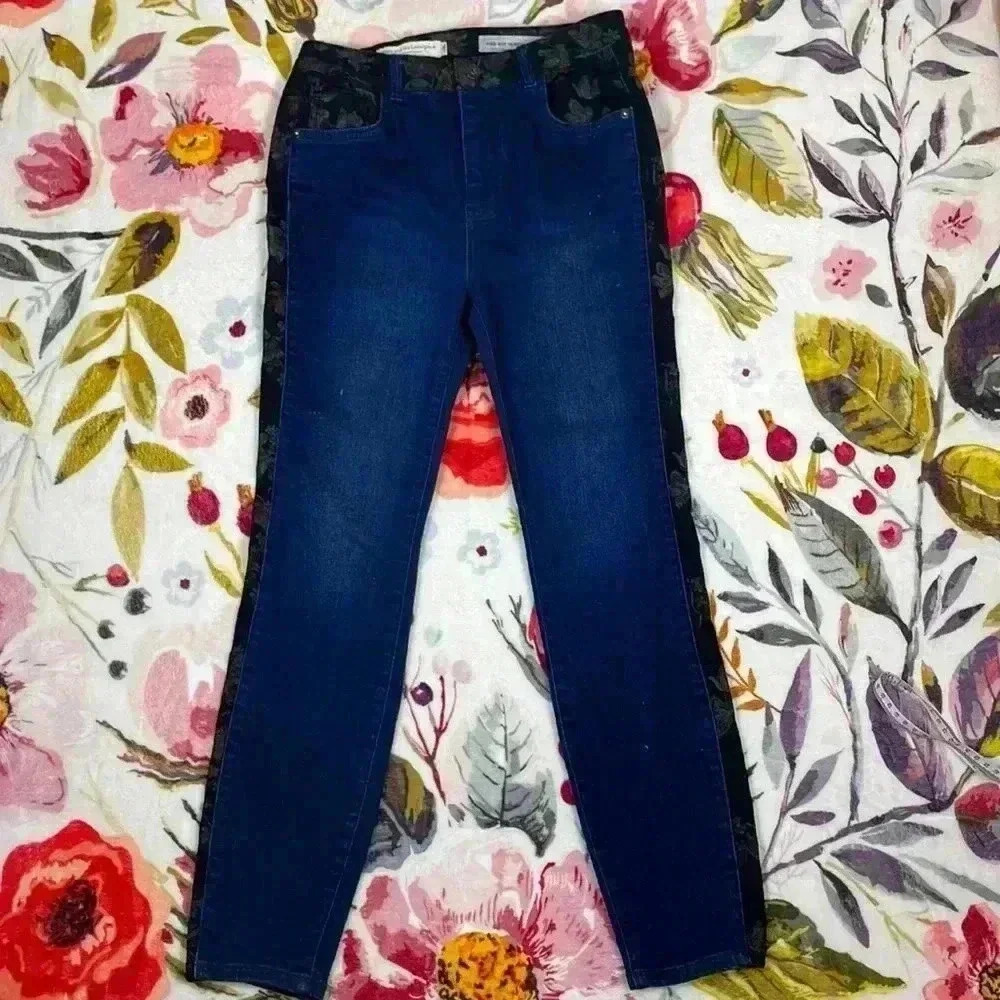 Pilcro and the letterpress high rise skinny jeans floral contrast stripe size 28